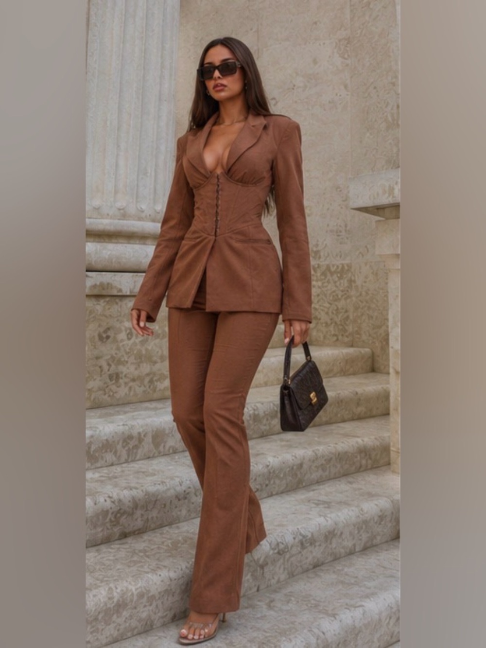 Sold Out House of CB Makani Mocha Corset Blazer XS Linen Archive Y2K - Picture 9 of 13